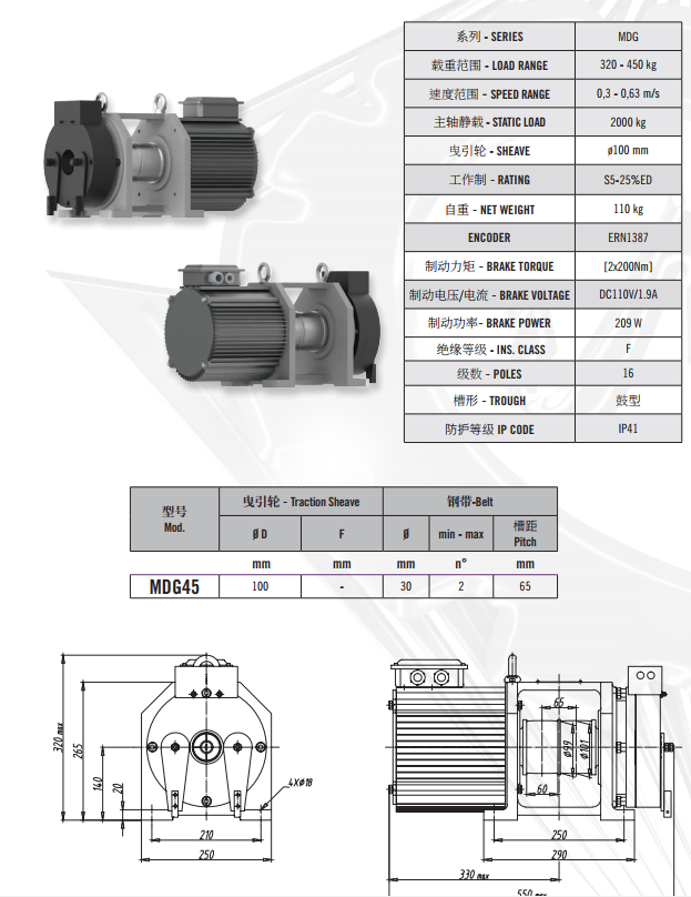 Montanari Gearless Traction Machine  MDG