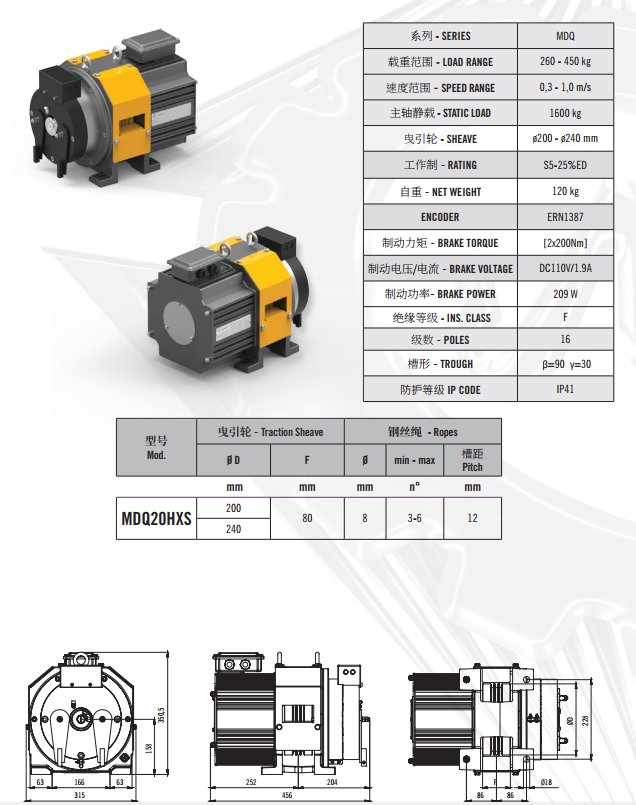 Montanari Gearless Traction Machine  MDQ20HXS-HS